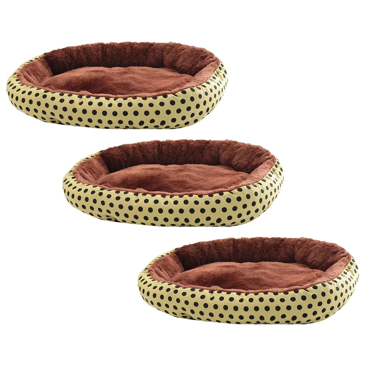 Kuber Industries Dog & Cat Bed|Soft Plush Top Pet Bed|Oxford Cloth Polyester Filling| Washable Dog Bed|Circular Cat Bed with Rise-Edge Pillow|QY039YC-L|Yellow & Coffee(Pack of 3)