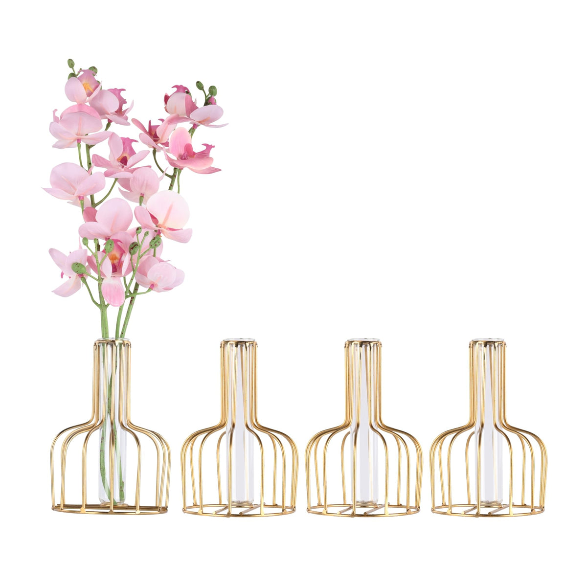 Kuber Industries (Set of 4) Metal Flower Vase Stand for Living Room Corner - Show Pieces for Dining Table - Comes with Glass Test Tube for Plants (Gold)