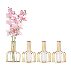 Kuber Industries (Set of 4) Metal Flower Vase Stand for Living Room Corner - Show Pieces for Dining Table - Comes with Glass Test Tube for Plants (Gold)