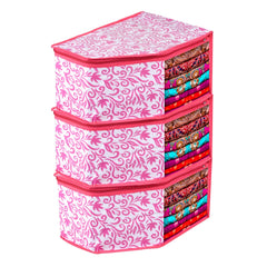 Heart Home Blouse Cover | Clothes Storage Bag | Zipper Wardrobe Organizers | Non-Woven Clothes Organiser | Side Transparent Blouse Organizer | Leaf-Design | Pack of 3 | Pink