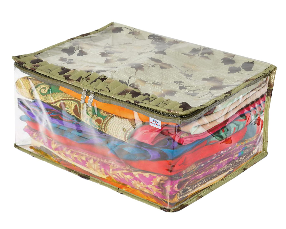Heart Home Leaf Printed Laminated Transparent Waterproof Storage Bag/Organiser/Underbed For Saree, Lahenga, Cloths, Bedsheets (Green)-HS43HEARTH26128