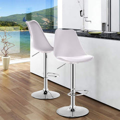 Heart Home Pair of 2 Revolving Curvy Bar Stool Chair for Kitchen with Footrest & 360 Swivel | 32 inch Height Adjustable High Chair Combo for Breakfast Counter & Cafeteria | Plain White