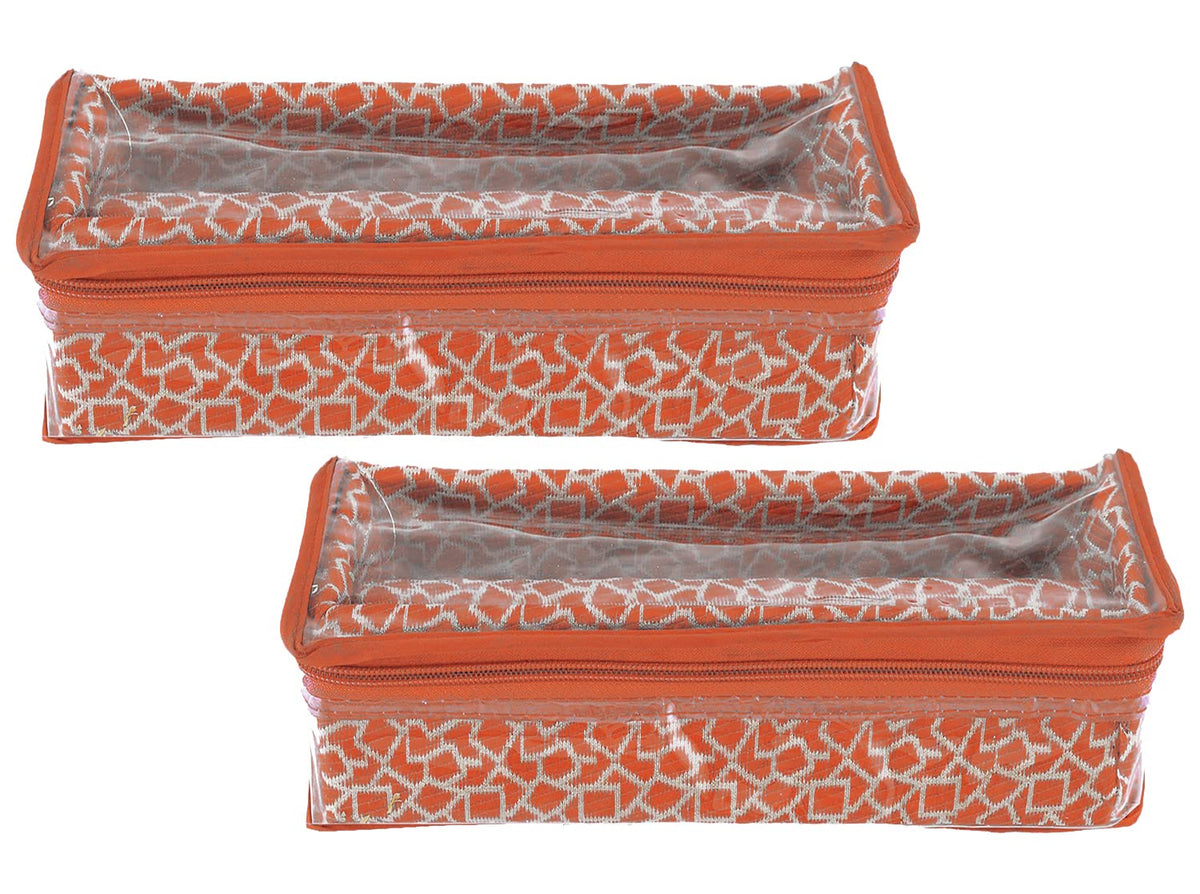 Heart Home Multipurpose Multi Saqare Design Laminated 1 Rod Bangle Box/Organizer/Case With Tranasparent Top - Pack of 2 (Orange)-47HH0315