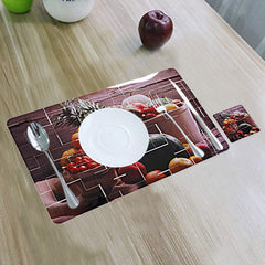 Kuber Industries Fruit Design PVC Dining Table Placemat Set with Tea Coasters - (Multicolour) 6 Piece