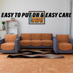 Heart Home Sofa-Center Cover Set | Sofa & Center Table Cover Combo | Quilted Sofa Cover with Table Cover | Velvet 5 Seater Sofa & Table Cover Set For Living Room | Brown