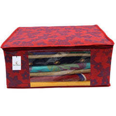 Kuber Industries Metalic Flower 8 Piece Non Woven Saree Cover Set, Large, Red, Standard