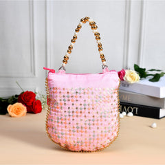 Heart Home Potli | Silk Wedding Potli | Wallet Potli | Christmas Gift Potli | Baby Shower Potli | Traditional Embroidery Potli | Shagun Potli | Double Handle Zip-Potli | Pink