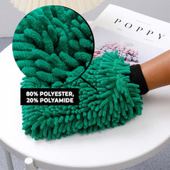 Homestic Pack of 2 Chenille Dry Mitt Gloves|Multi-Purpose Gloves for Kitchen, Home & Laptop Cleaning|Lint & Scratch Free|Super Absorbent|Extra Large But Light Weight |FH8059|Emerald Green