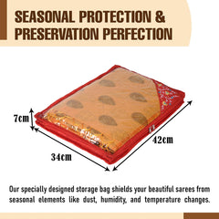 Heart Home Saree Cover | Clothes Storage Bag | Suit Packing Cover | Cloth Stoarge Organizer | Wardrobe Cloth Storage Organiser with Zip | Side Embroidery-Design | 3 Inch | Pack of 9 | Red