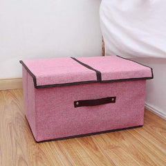 Kuber Industries Pack of 4 Double Lid Foldable Storage Box|Toys Storage Bin|Wardrobe Organizer For Clothes|Front Handle & Stackable (Pink)