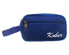 Kuber Industries Canvas Toiletry Organizer|Waterproof & Portable Travel Shaving Dopp Kit with 2 Main ComparMants and Front Zipper, Pack of 2 (Navy Blue)