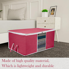 Heart Home Underbed Storage Bag | Clothes Storage Organizer | Blanket Cover with Clear Window | Zipper Closure & Handle Cloth Organizer | Plain White Border | Large | Pack of 6 | Maroon