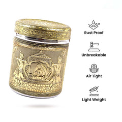 Heart Home Pack of 3 Ambrose Crafted Stainless Steel Containers for Kitchen with Lid | Multipurpose Steel Dabba/Storage Canister for Kitchen Organizer | 1600ml, 1200ml, 800ml | Gold