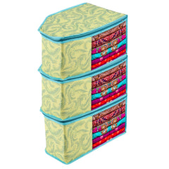 Heart Home Blouse Cover | Clothes Storage Bag | Zipper Wardrobe Organizers | Non-Woven Clothes Organiser | Side Transparent Blouse Organizer | Leaf-Design | Pack of 3 | Green