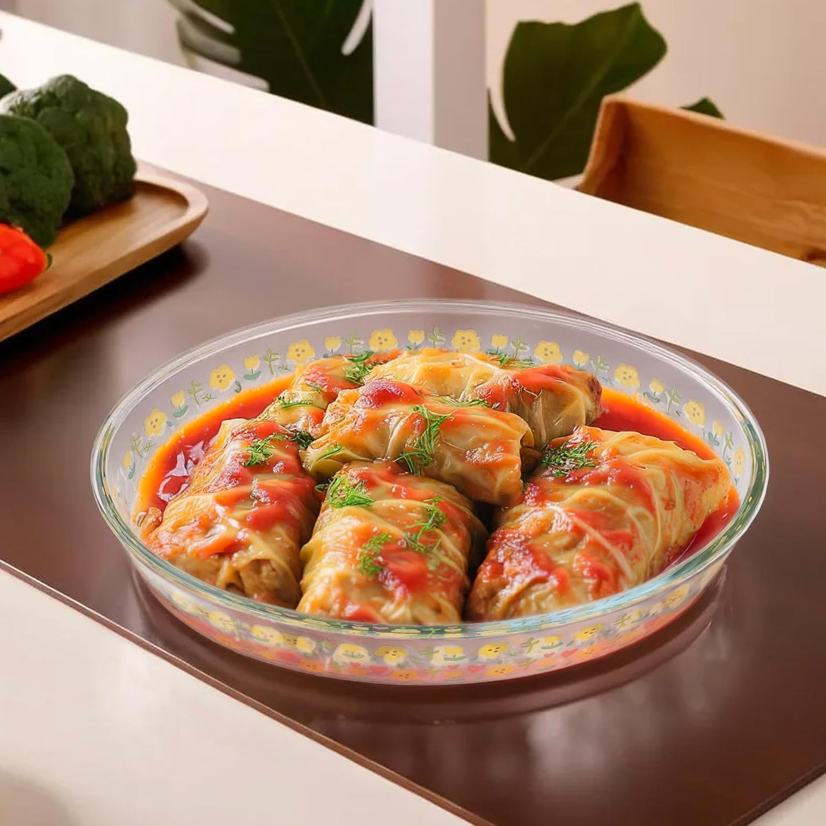 Urbane Home 4000 ml Borosilicate Printed Glass Baking Tray | Transparent Microwave Oven Safe Utensils | Oval Bread Moulds for Baking | Dishwasher & Freezer Safe | Multipurpose use Serving Tray