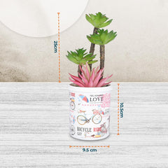 Kuber Industries Artificial Plants for Home Décor|Natural Looking Indoor Fake Plants with Pot|Artificial Flowers for Decoration-Pack of 2 (Pink & Green)
