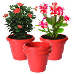 Kuber Industries Solid 2 Layered Plastic Flower Pot|Gamla for Home Decor,Nursery,Balcony,Garden,8"x 6",Pack of 4 (Red)