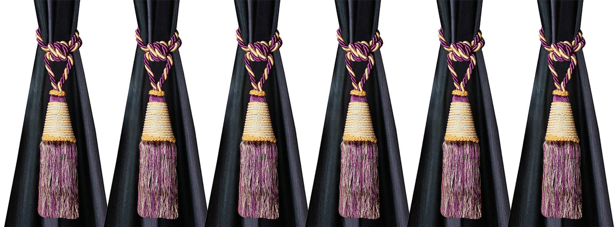 Kuber Industries Beads Beautiful Design Polyester 6 Pieces Curtain Tie Back Tassel Set (Purple) CTKTC33584