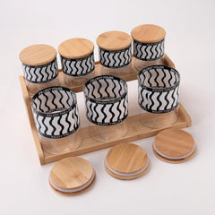 Kuber Industries Borosilicate Glass Containers with Bamboo Lid and Stand|Kitchen Organizer Items and Storage|Multipurpose Airtight Containers|7 Pieces Kitchen Containers Set (4 X 350ml, 3 X 850ml)