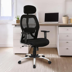 Heart Home Ergonomic Office Chairs for Work from Home with Meshback | Comes with Manual Height Adjustable Armrest, Headrest & Lumbar Support | Comfy Study Chair for Students with Wheels | Black