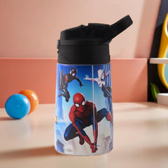 Kuber Industries 350 ml Insulated Water Bottle |Spiderman Kids Water Bottle | Stainless Steel Kids Water Bottle | Water Bottle with Push-Button Flip Lid | Bottle For School | Red & Blue | Pack of 3