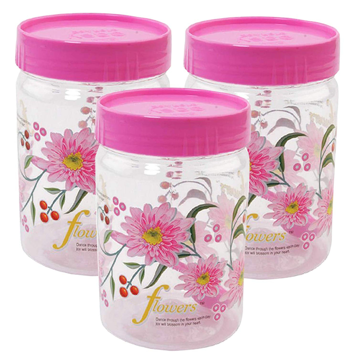 Kuber Industries 3 Piece Plastic Container Set, 1100ml, Pink