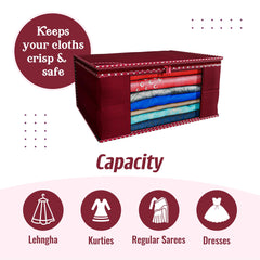 Heart Home Saree Cover | Zip Closure Saree Cover | Clothes Storage Bag | Wardrobe Organiser for Suit | Transparent Window Saree Cover | Dot Border-Design | 9 inch | Pack of 9 | Maroon
