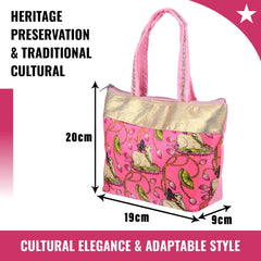 Kuber Industries Hand Purse|Traditional Mini Hand Bag|Silk Wallet Hand Bag|Shagun Hand Purse|Woman Tote Hand Bag|Gifts Hand Bag|Cow-Small Hand Purse|Pack of 2|Pink