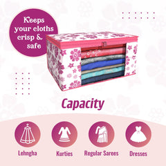 Kuber Industries Clothes Organizer For Wardrobe (Pack of 3 Each) 2-in-1 Combo Storage Organizer For Saree and Blouse - Dress Organizer For Wardrobe - Saree Covers With Zip (Pink)