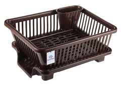 Heart Home 3 in 1 Large Durable Plastic Kitchen Sink Dish Rack Drainer Drying Rack Washing Basket (Brown)-HEART10738