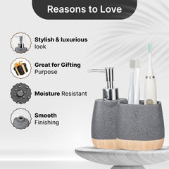 Urbane Home Premium 2-Piece Bathroom Accessories Set | Tooth Brush Holder | Liquid Soap Dispenser (250ml) | Moisture Resistant | Scratch Proof | Grey-Natural