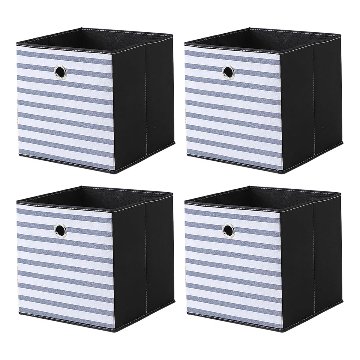 Kuber Industries Pack Of 4 Foldable Storage Basket|Square Toy Storage Bin|Front Grab Handle|Wardrobe, Closet Organizer (Navy Blue)