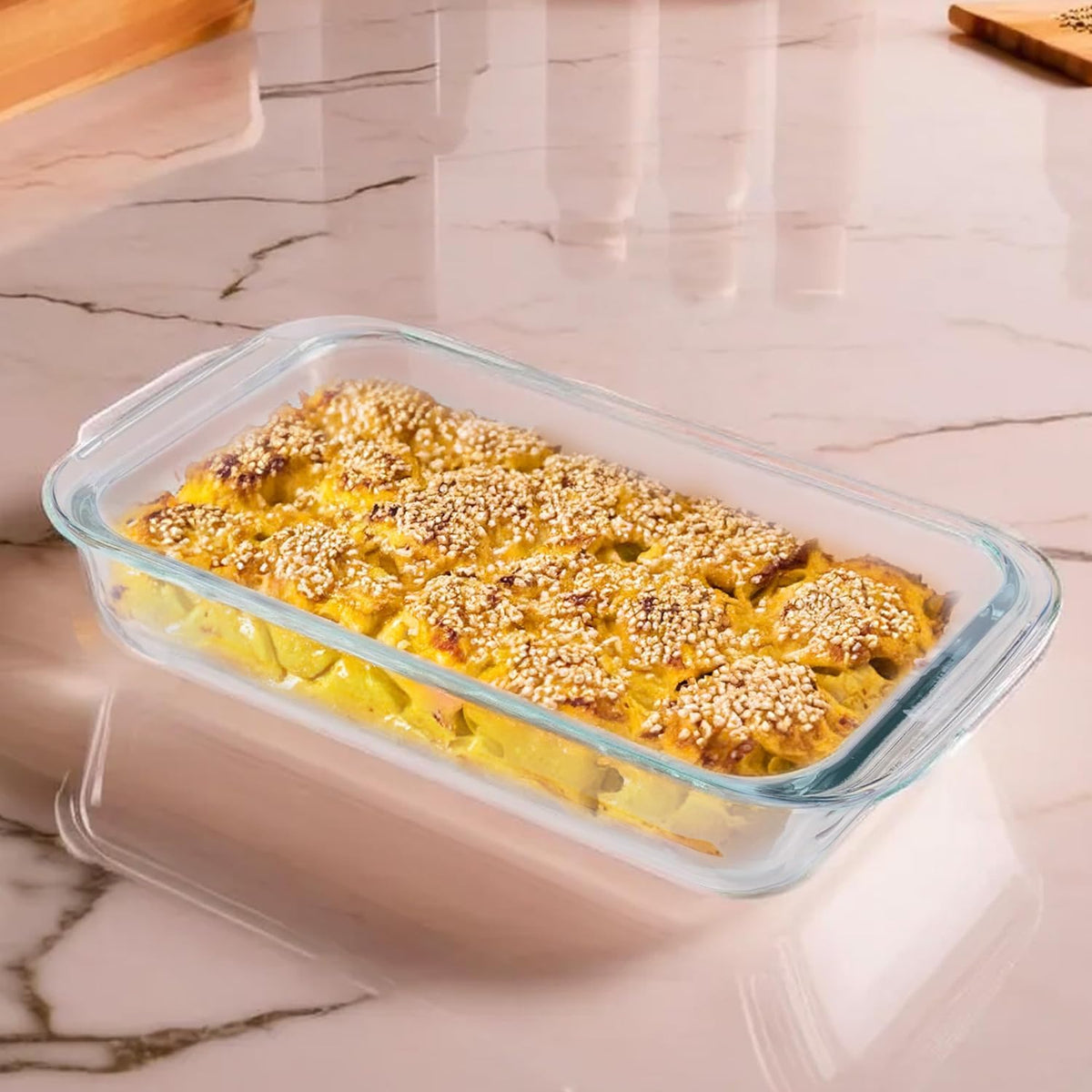 Heart Home 1000 ml Borosilicate Glass Baking Tray | Transparent Microwave Oven Safe Utensils | Rectangular Bread Moulds for Baking | Dishwasher & Freezer Safe | Multipurpose use Serving Tray