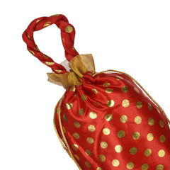 Kuber Industries Potli|Round Wedding Potli|Silk Drawstring Potli|Wallet Potli with Handle|Christmas Gift Potli|Baby Shower Potli|Traditional Shagun Potli|Golden Dot-Potli|Pack of 8|Red