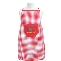 Kuber Industries Checkered Design Cotton Waterproof Apron with Front Pocket (Red)-CTKTC029842