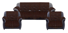 Kuber Industries Geometric Design Cotton Sofa Cover 3 Seater and 2 Seater|6 Piece Arms Cover Use Both Side|5 Seater Sofa Cover|Set of 17 (Brown)