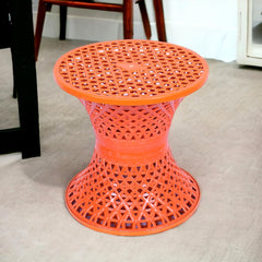 Kuber Industries Seating Stool | Plastic Mesh Damroo Stool | Both Sided Stool for Guestroom | Damroo Style Stool | Stool for Graden | Stool for Balcony | Red