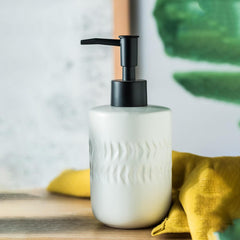 Urbane Home Liquid Soap Dispenser | Stoneware | Bathroom Sanitizer,Shampoo Dispenser | Ceramic Handwash Bottle for Kitchen | Soap Dispenser for Wash Basin | Bathroom Accessories | 250ml (White)