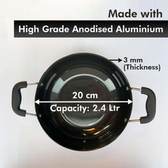 Heart Home 2.4L Aluminium Non-Stick Kadai for Cooking with Riveted Bakelite Handle & Lid | Deep Fry Cookware Wok for Kitchen | Kadhai Induction Base for Cooking Chinese | Black