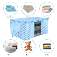 Heart Home Underbed Storage Bag | Clothes Storage Organizer | Blanket Cover with Clear Window | Zipper Closure & Handle Cloth Organizer | Flower-Design | Large | Pack of 6 | Sky Blue