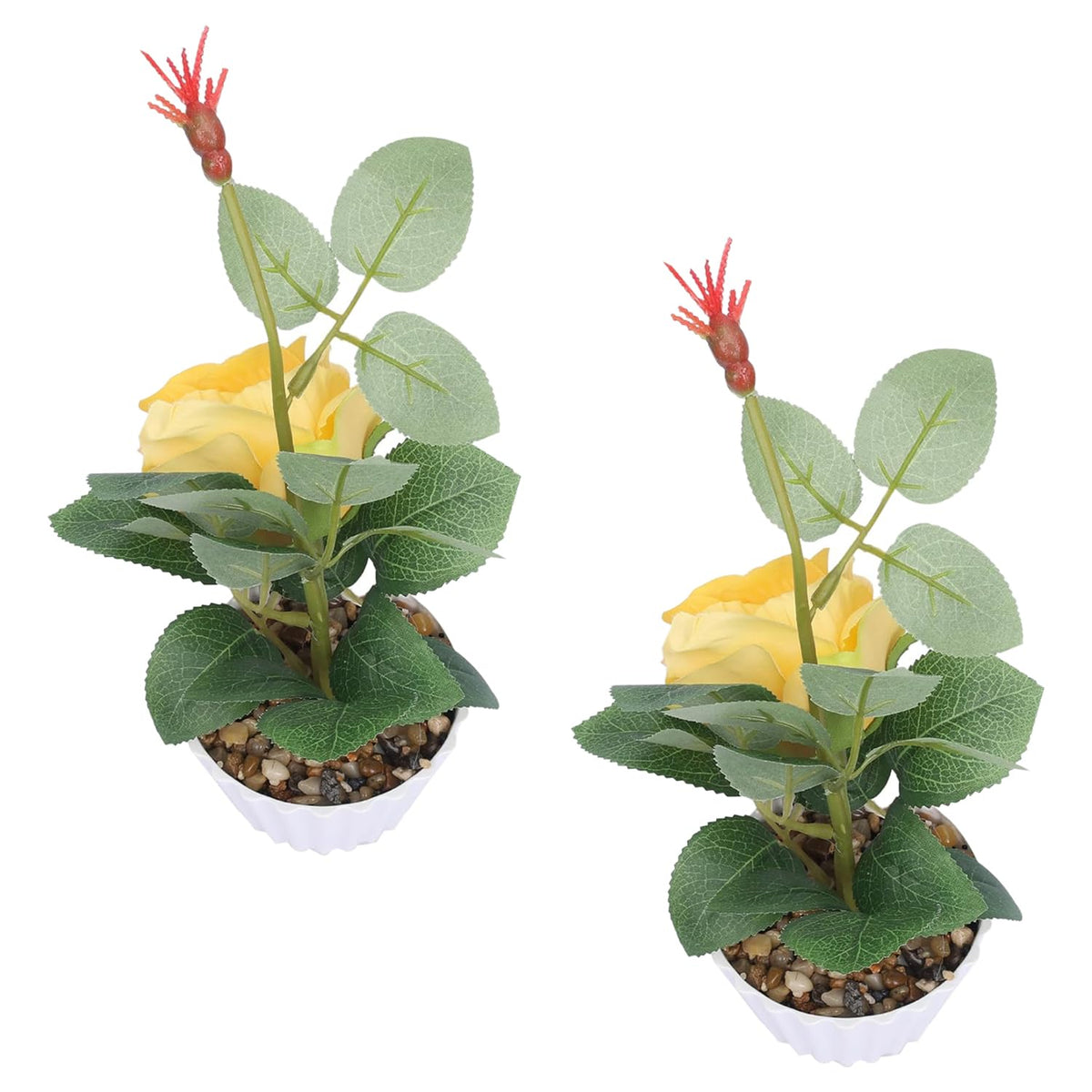 Kuber Industries Artificial Plants for Home D?cor|Natural Looking Indoor Fake Plants with Pot|Artificial Flowers for Decoration-Pack of 2 (Yellow)