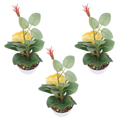 Kuber Industries Artificial Plants for Home D?cor|Natural Looking Indoor Fake Plants with Pot|Artificial Flowers for Decoration-Pack of 3 (Yellow)