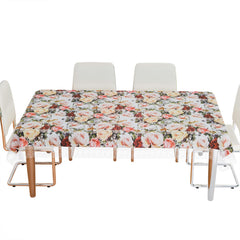 Kuber Industries Dining Table Cover | PVC Table Cloth Cover | 6 Seater Table Cloth | Rose Table Cover | Table Protector | Table Cover for Dining Table | 60x90 Inch | DTC | White