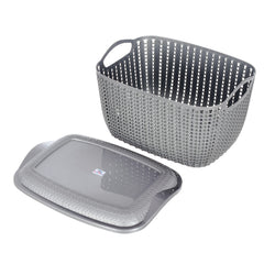Heart Home Multipurposes Large & Small M 30-25 Plastic Basket, Organizer For Kitchen, Countertops, Cabinets, Bathroom With Lids- Set of 2 (Grey) -46HH058