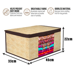 Heart Home Saree Cover | Zip Closure Saree Cover | Clothes Storage Bag | Wardrobe Organiser | Transparent Window Saree Cover | Flower-Design | 9 inch | Pack of 9 | Coffee