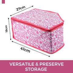 Heart Home Blouse Cover | Clothes Storage Bag | Zipper Wardrobe Organizers | Non-Woven Clothes Organiser | Side Transparent Blouse Organizer | Leaf-Design | Pack of 3 | Pink