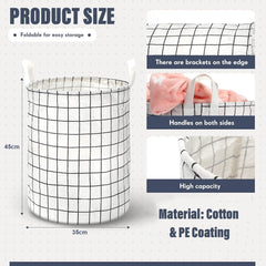 Kuber Industries Foldable Storage Basket|Round Toy Storage Bin|Side Grab Handle|Wardrobe, Closet Organizer (White) (Pack Of 2)