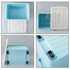 Kuber Industries Rectangular Storage Box | Storage Box with Lid and Double Side Handles | Stackable Storage Box with Wheel | YN6258 | Blue