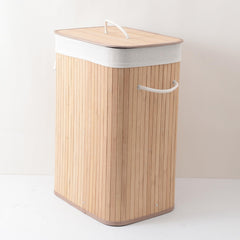 Kuber Industries 72 Ltr Rectangular Bamboo Laundry Basket For Clothes With Lid | Washing Clothes Storage Bag & Laundry Box - Light Brown