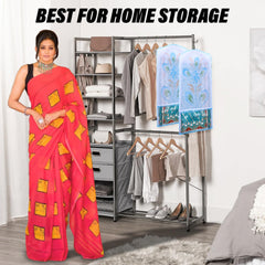 Heart Home Hanging Saree Cover | Brush Painting Pattern Saree Cover | Non-Woven Saree Covers for Home | Saree Cover with Small Transparent view | Pack of 6 | Sky Blue